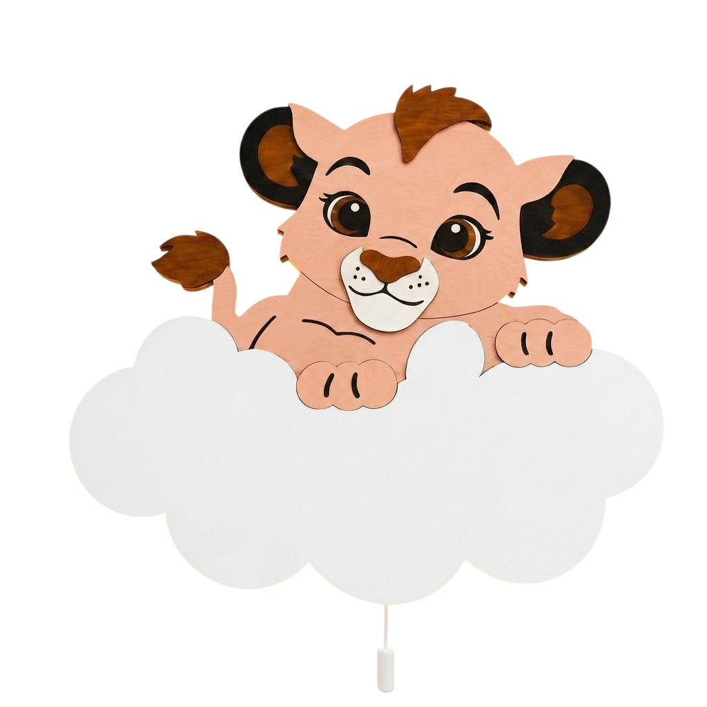 Personalized Wooden Lion On Cloud Nursery Lamp & Night Light