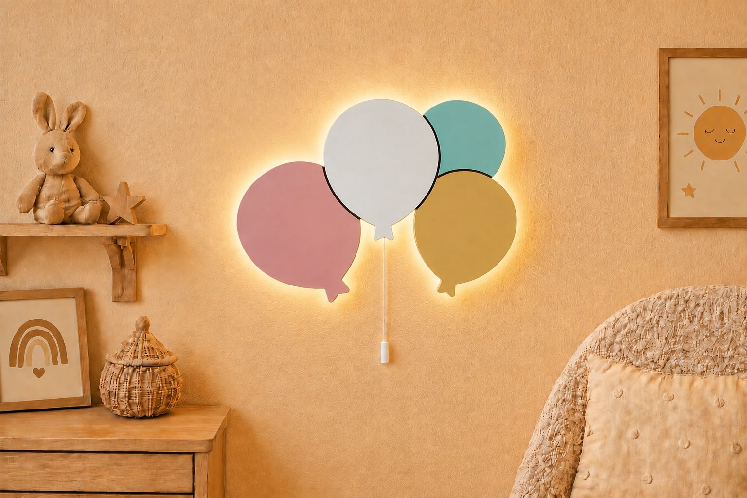 Personalized Wooden Multiple Balloon Nursery Lamp & Night Light