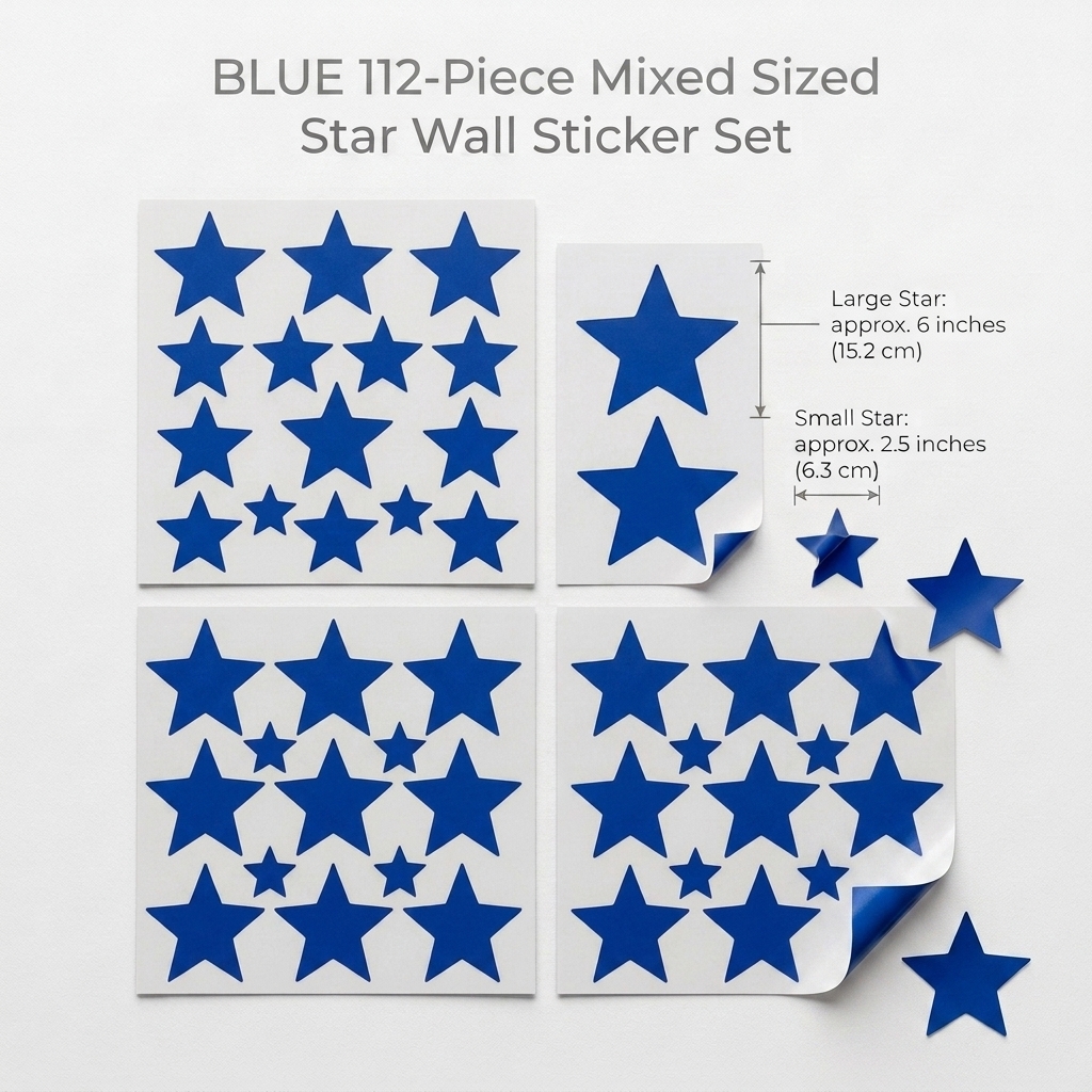 112-Piece Star Wall Sticker Set – Mixed Sizes