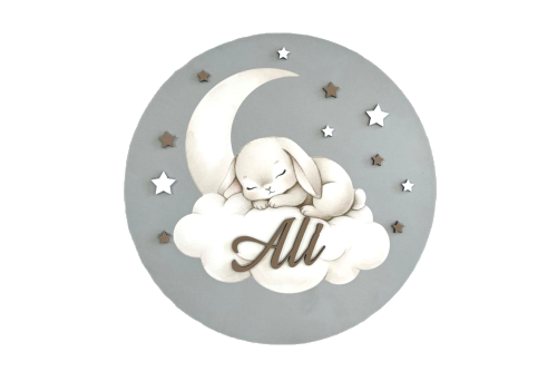 Personalized Rabbit & Moon Door Sign — Gray