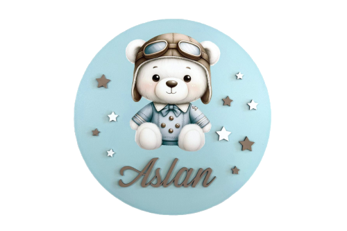 Personalized Teddy Bear Pilot Door Sign